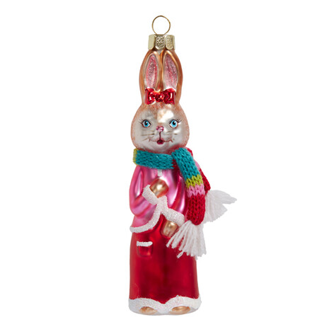 Кролик золотистый в красном платье (стекло) 4,5х4х12 см