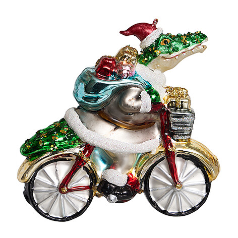 Крокодил с подарками на велосипеде (стекло) 10х4х10,5 см 