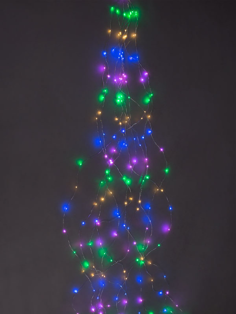 Электрогирлянда "Хвост кометы" 500 разноцветных мини-LED огней, серебряный провод, 10 нитей, с адаптером DC5V-1A, 5 м
