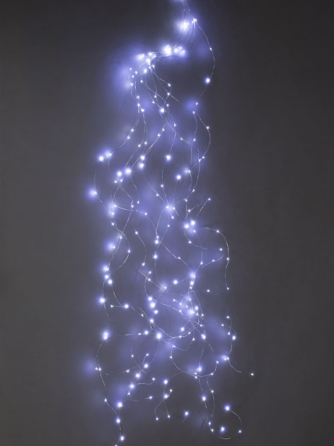 Электрогирлянда "Хвост кометы" 500 синих мини-LED огней, серебряный провод, 10 нитей, с адаптером DC5V-1A, 5 м