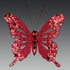 Бабочка "Бали" искристая красная на прищепке, 10х9 см