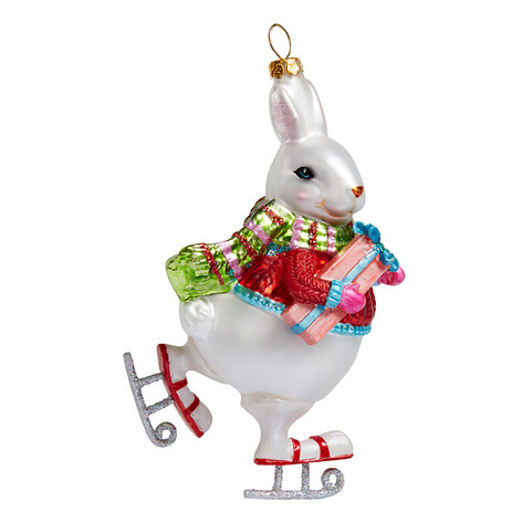 Кролик на коньках с подарком (стекло) 7х7,5х14,5 см