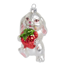 Кролик белый с клубникой (стекло) 5,7х5х10 см