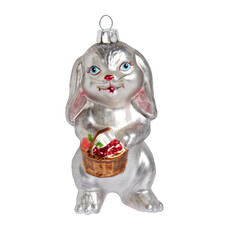 Кролик серебристый с корзинкой с ягодами (стекло) 5,7х5х10 см