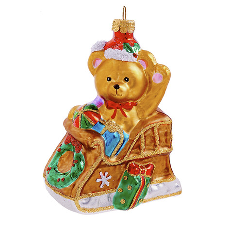 Медвежонок на санках с подарками (стекло) 9х5х11,5 см 