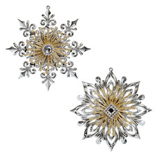 Снежинка "Цветочные мотивы" 3D двусторонняя серебряно-золотая, асс. из 2-х 14х1,5х14 см