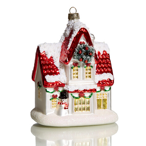 Дом с мезонином с рождественским венком (стекло) 10х7х13 см