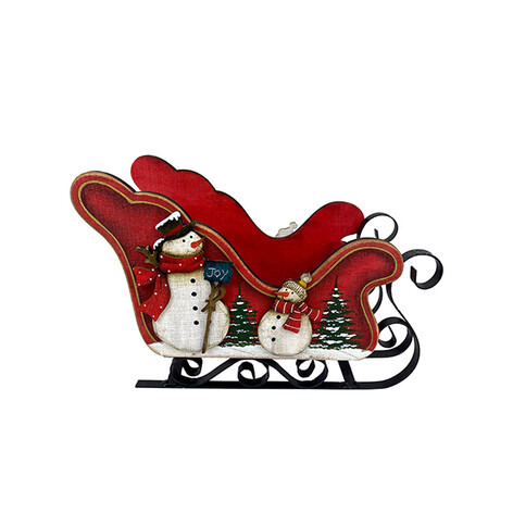 Сани декоративные с рождественским рисунком красные (дерево/металл) 30х16,5х20 см