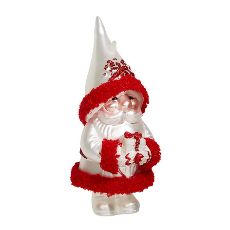 Санта в красно-белом колпачке (стекло) 7,5х7,5х16,5 см