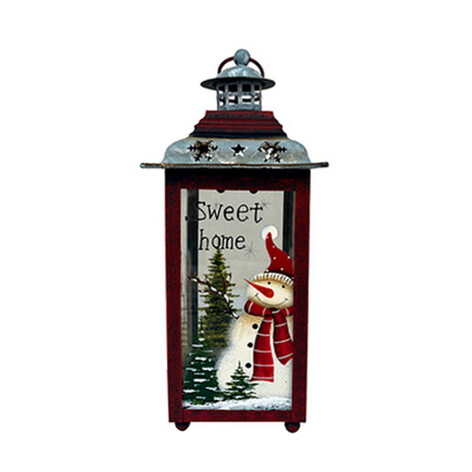 Фонарь рождественский высокий красный (металл/стекло) 13х13х29,5 см