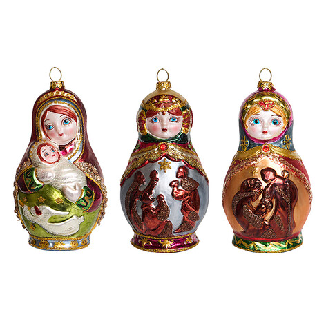 Русская матрешка асс. из 3-х (стекло) 6х9х14 см