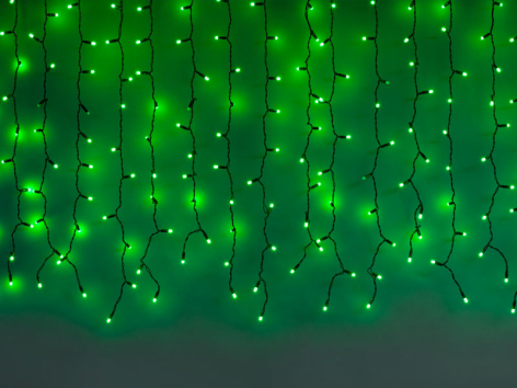Световой занавес  уличный "Магия света" 200 зеленых LED огней постоянного свечения, черный провод, с коннектором, 2х1 м