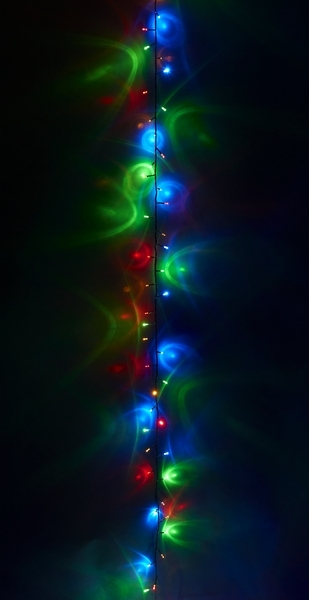 Электрогирлянда 100 разноцветных LED огней, зеленый провод, 8 реж миг, 5 м