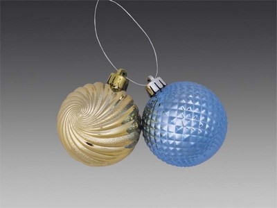 Гроздь из 2-х фигурных шаров: золотой водоворот/голубой, 6 см