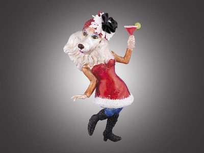 Собака "Леди" в красном платье и шляпке с бокалом (стекло) П/У, 8х15 см