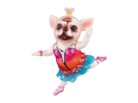 Собака бульдог "Балерина-принцесса" в малиновом платье и бирюзовой пачке (стекло) П/У,10х13 см