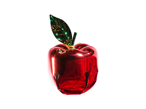 Яблоко-колокольчик красное с зеленым листочком (металл) 6 см