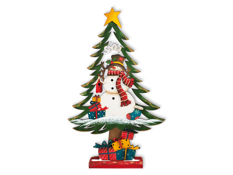Елочка "Снеговик с подарками" рождественская настольная (дерево) 26,5х7х43,5 см