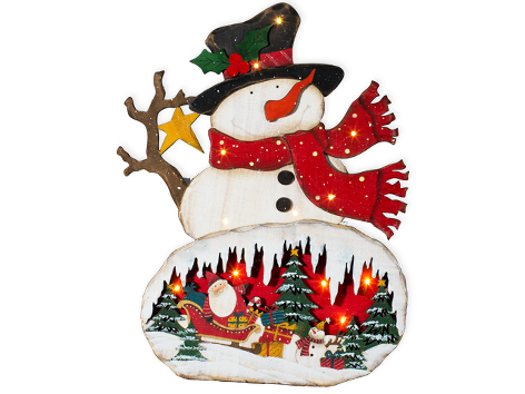 Снеговик "Рождественский лес" с LED огнями настольный (дерево) 32х3,3х39,3 см