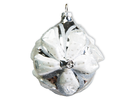 Шар "Белая орхидея" серебряный/перламутровый (стекло) 10,2х12 см
