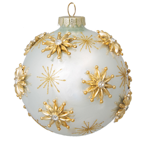 Шар "Рождественская звезда" белый перламутровый (стекло) 10 см