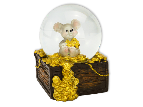 Символ Года - уотерболл Мышь "Пожелание благоденствия" на сундуке с золотом 6,5х9 см