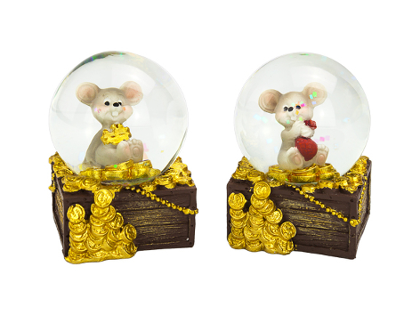 Символ Года - уотерболл Мышь "Пожелание благоденствия" на сундуке с золотыми монетами 4,5х6 см