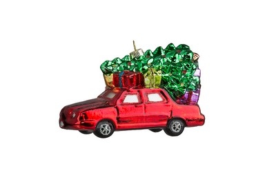 Автомобиль с елочкой красный (стекло) 11х5,5х7 см