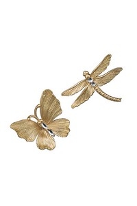 Бабочка/Стрекоза со стразами матовые с золотым декором, асс. из 2-х 12,5х10 см