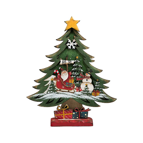 Елочка "Санта на санях" рождественская настольная малая (дерево) 17х6х20,5 см
