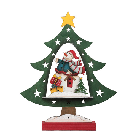 Елочка "Снеговичок с подарками" рождественская настольная (дерево) 16,5х4х20 см