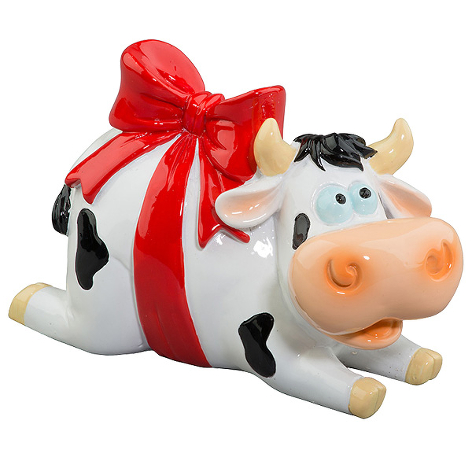 Копилка "Корова-подарок с красным бантом" 6х13х8,5 см