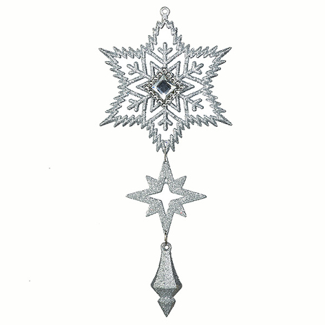 Снежинка-звездочка "Орион" серебряная с подвеской 8,5х20 см