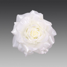 Роза Мэджик бело-серебряная на клипе d 15 см 