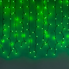 Световой занавес  уличный "Магия света" 200 зеленых LED огней постоянного свечения, черный провод, с коннектором, 2х1 м