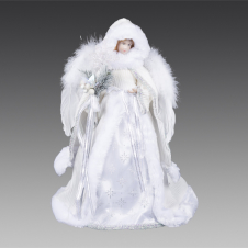 Ангел бело-серебряный с хрустальным волшебным посохом, 40 см