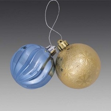 Гроздь из 2-х фигурных шаров: золотые снежинки/голубой волнистый, 6 см