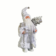 Дед Мороз с подарками в серебристой шубе и белых сапожках 40 см
