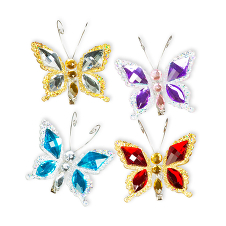 Бабочка "Самоцветы" на прищепке асс. из 4-х: аквамарин, алмаз, рубин, аметист 6,5х5,5 см