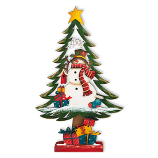 Елочка "Снеговик с подарками" рождественская настольная (дерево) 26,5х7х43,5 см