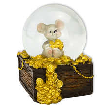 Символ Года - уотерболл Мышь "Пожелание благоденствия" на сундуке с золотом 6,5х9 см