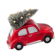 Автомобиль Жук красный с рождественской елочкой (стекло) 11х6х8 см