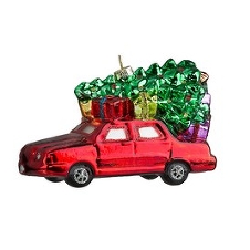Автомобиль с елочкой красный (стекло) 11х5,5х7 см