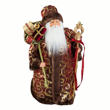 Дед Мороз в бордово-золотой бархатной шубе 45 см