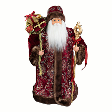 Дед Мороз в бордовой бархатной шубе 45 см