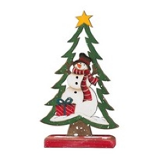 Елочка "Подарки от Снеговика" рождественская настольная (дерево) 8х3х14 см