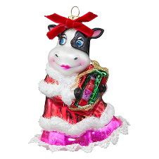 Корова "Рождественский вечер" с подарком (стекло) 8,5х6х12 см