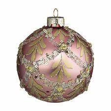 Шар "Дейзи" розовый матовый с золотым декором (стекло) 8 см